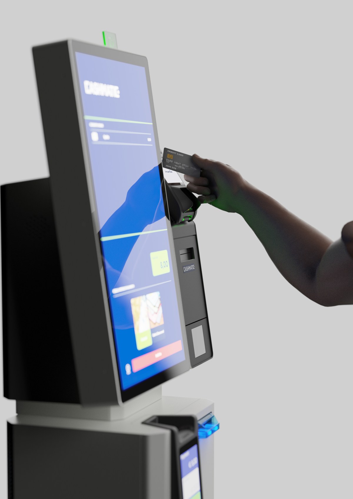 Platba kartou u kiosku Cashmatic VisualPay propojeného s hotovostní pokladnou SelfPay